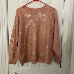 LOFT Pink Metallic Paisley Knit Sweater Size Large